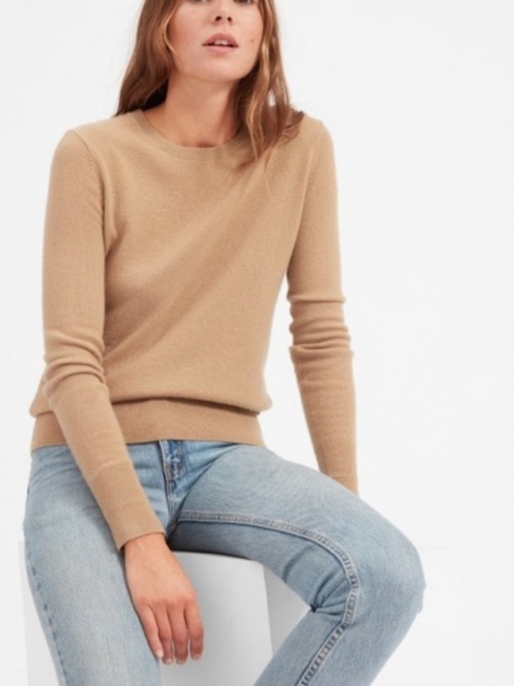 Everlane The Cashmere Crew Camel Sweater